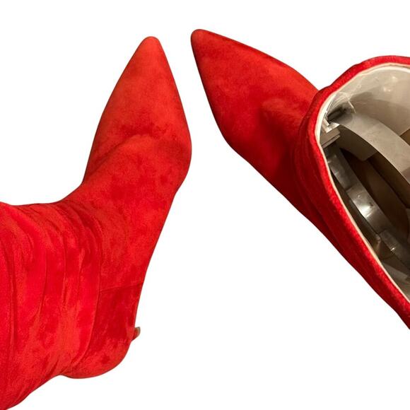 Dune London Suede Slouchy Dress Boots Red Size 7 Stiletto Pull On New W/O Box - Picture 7 of 10